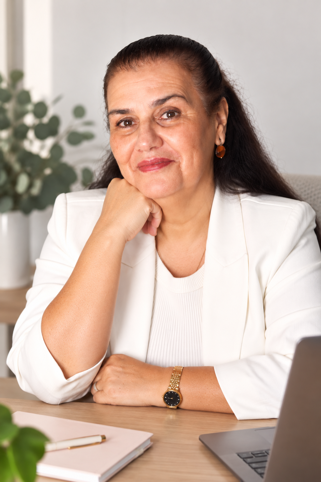 Blanca en su escritorio, en un espacio de acompañamiento online